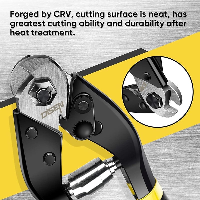 DISEN Wire Cutters Heavy Duty 2pcs, Cutting Up to 3/16", Metal Cable Cutters for Fence Thick Wire Artificial Flowers, Safety Lock, Spring Loaded, Non-slip Matte Handle, Chrome Vanadium Steel Jaw - Image 3